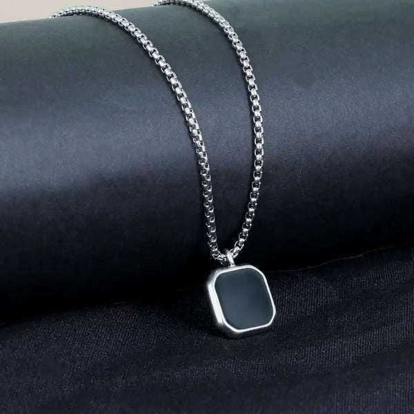 Men's Silver Square Pendant Necklace