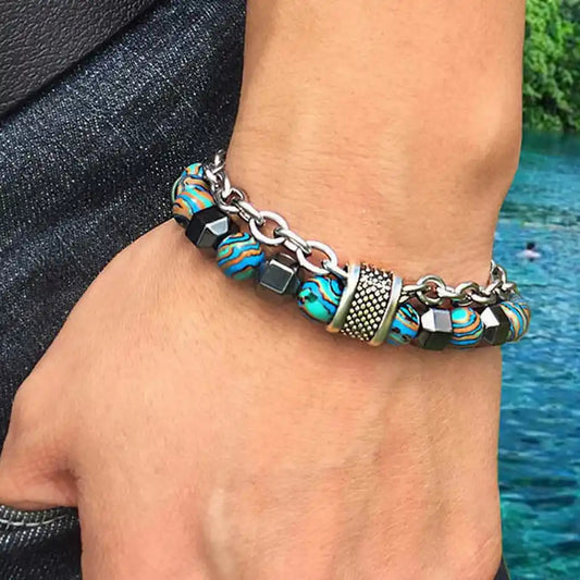 Men's Multicolor Beaded & Chain Bracelet
