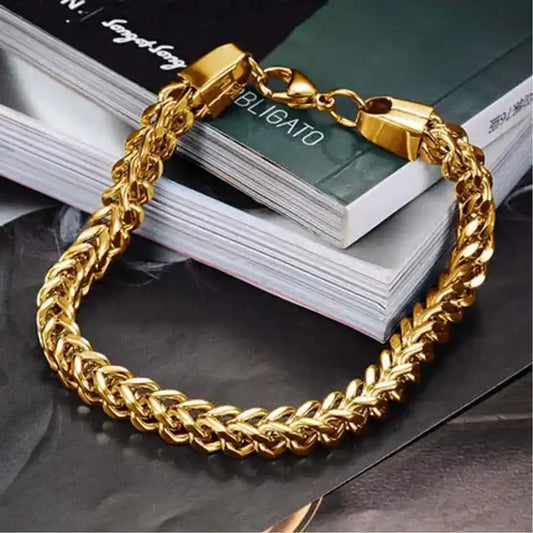 Men's Gold Plated Stainless Steel Criss Cross Bracelet