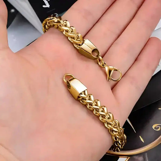 Men's Gold Plated Stainless Steel Criss Cross Bracelet