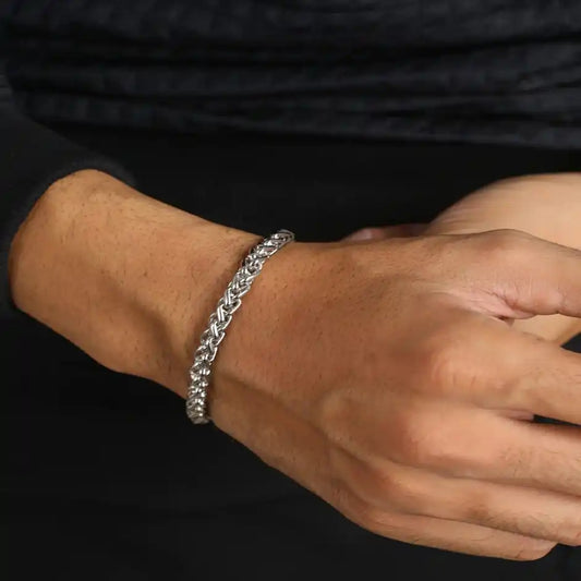Men's Silver Stainless Steel Criss Cross Chain Bracelet