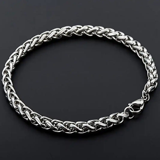 Men's Silver Stainless Steel Criss Cross Chain Bracelet