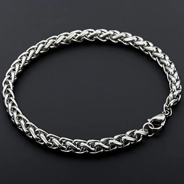 Men's Silver Stainless Steel Criss Cross Chain Bracelet